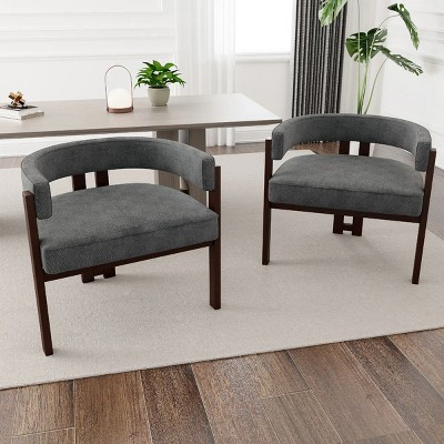 Gray Dining Chair Set of 2,Teddy Upholstered Armchair With 3 Legs,Barrel Dining Chair,Side Chairs,Accent Chair For Living Room-Cuddlewood