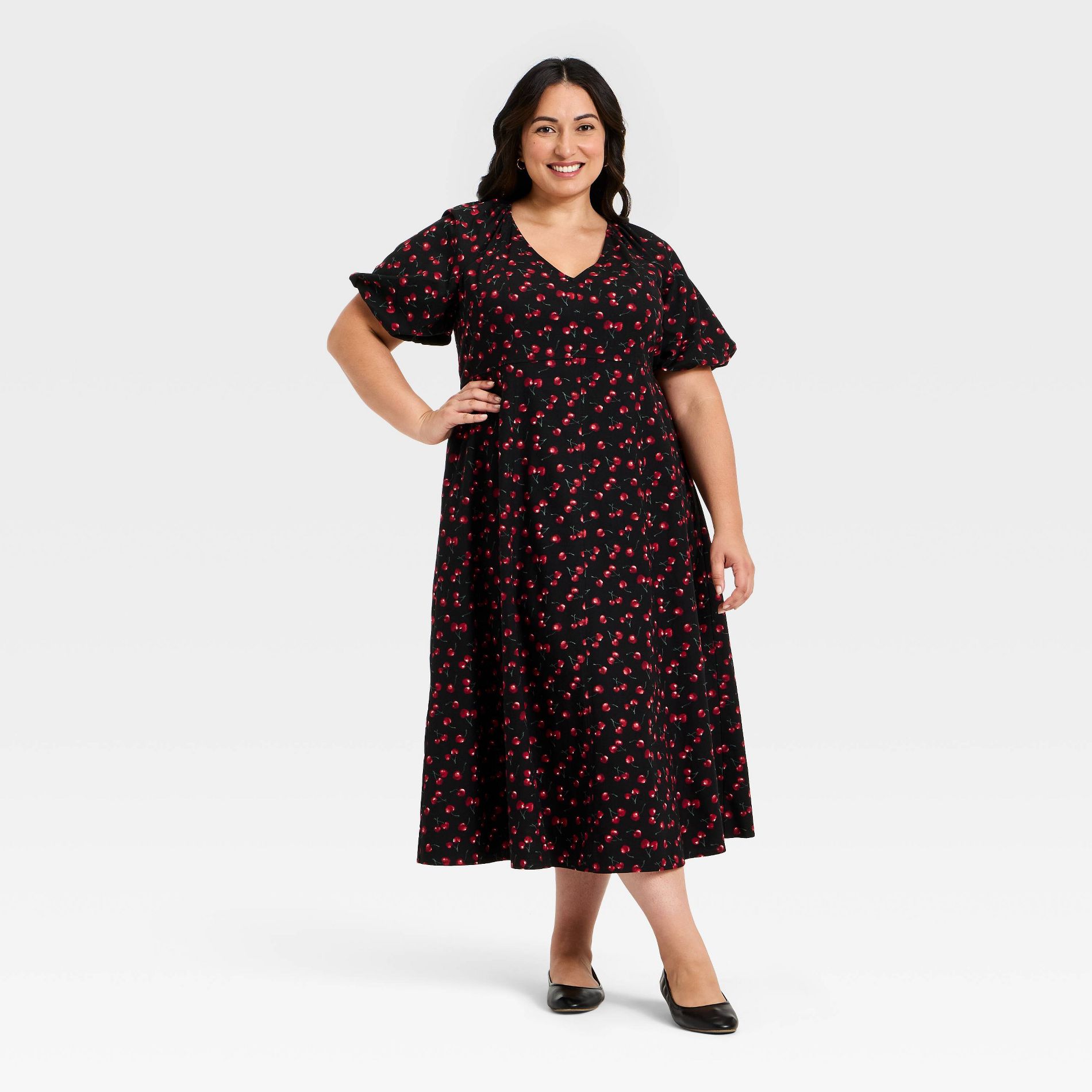 Women's Puff Short Sleeve Maxi Dress - Ava & Viv™ Black Cherries