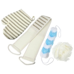 Unique Bargains Bath Shower Gloves 27.36"x3.35" Beige 1 Set - 1 of 4