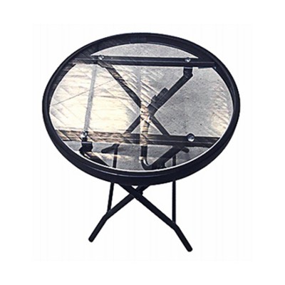 Four Seasons Courtyard Marbella 16 Inch Foldable All Weather Steel Round Outdoor Side and End Table for Patios, Gardens, and Balconies, Black