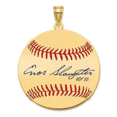Black Bow Jewelry 14K Gold Plated Enos Slaughter Signature LG Enamel Baseball Pendant