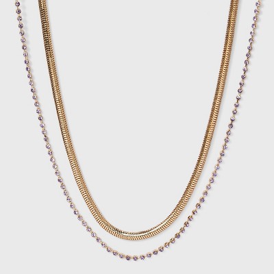 16" Multi Strand Snake Chain and Stone Statement Necklace - A New Day™ Purple