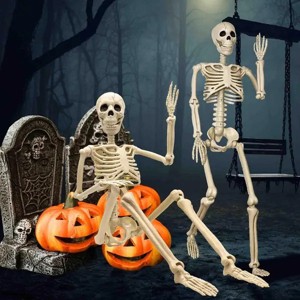 Racxily 2 Pack 36"Halloween Skeleton - 3 ft Life Size Human Skeleton with Full Body Posable Joints Plastic Skeleton for Halloween Skeletons Decor - 1 of 4