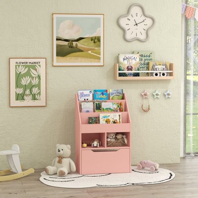 NicBex Kids 5-Shelf Bookcase with Storage Drawer Montessori Toy Organizer Playroom Storage System with Anti-Tip Anchors