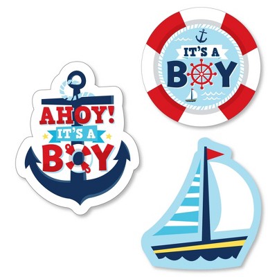 Big Dot of Happiness Ahoy It's a Boy - DIY Shaped Nautical Baby Shower Cut-Outs - 24 Count