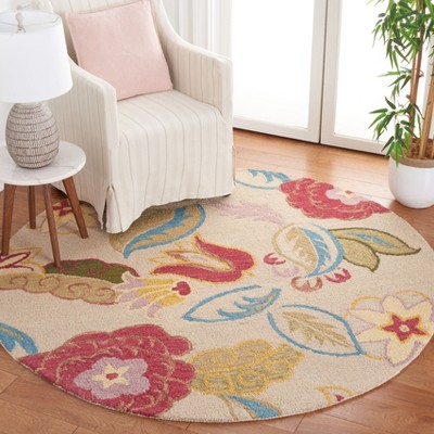 Handmade Red Floral Wool Round Area Rug, 6' Diameter