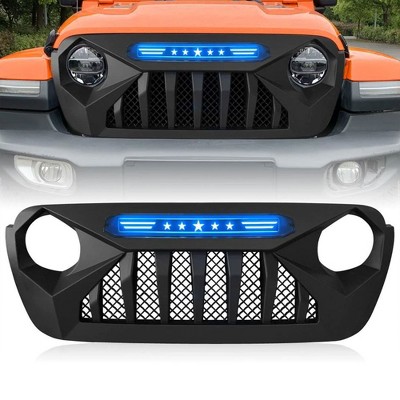 AMERICAN MODIFIED Demon Front Grille with Blue Star Lights, Compatible with Jeep Wrangler JL & Gladiator JT 2018-2021 Models without TrailCam