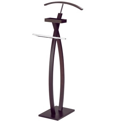 Curved Walnut and Chrome Valet Stand with Hanger and Tie Rack