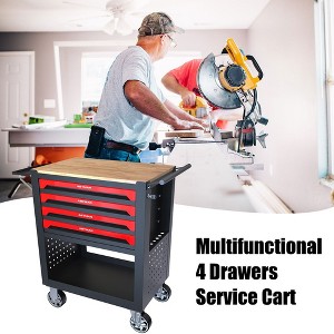 Rolling Tool Cart With 4 Locked Drawers Side Handle 360 Degree Rotating Casters Large Capacity Storage Organizer Cabinet - 1 of 4
