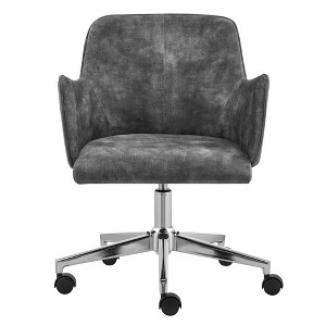 HomeRoots Dark Gray and Silver Velvet and Steel Adjustable Swivel Rolling Conference Office Chair - 1 of 4