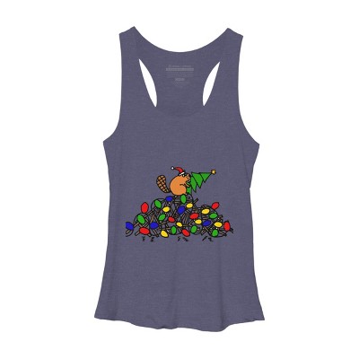 Women's Design By Humans Cool Christmas Beaver dding Lights to Dam By SmileToday Racerback Tank Top