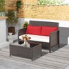 Tangkula 2PCS Patio PE Wicker Rattan Loveseat Sofa Set w/ Coffee Table & Cushions - 3 of 4