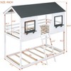 Twin Over Twin Wooden House Bunk Bed with Roof, Window, Guardrails and Ladder, Sturdy Kids' Bed Frame, White/Gray - ModernLuxe - 3 of 4