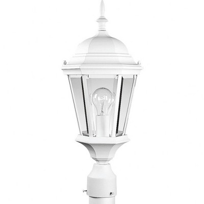 Progress Lighting, Welbourne, 1-Light Post Lantern, Textured White, Clear Beveled Glass, Porcelain, Wet Rated