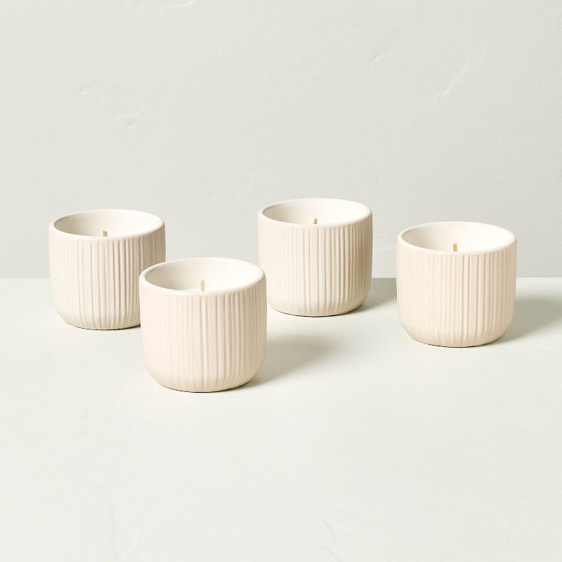 4pk Micro-Fluted Ceramic Citronella 6oz Mini Jar Candle Cream - Hearth &#38; Hand&#8482; with Magnolia, 1 of 5