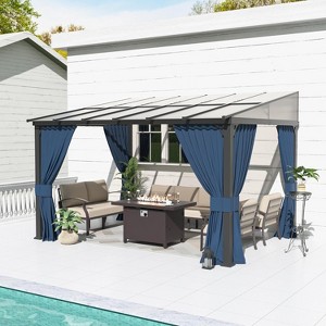 ALAULM 10’ x 14’ Wall Mount Gazebo Outdoor Pergola, Lean to Gazebo Canopy Awnings with Sloped Roof and Steel Frame - 1 of 4