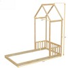 FONTOI Twin Floor Bed with Headboard, Wood Bed with Guardrails for Girls and Boys, Brown, 44.8"*80"*77.8" - 4 of 4