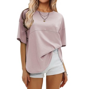 EXLURA Womens Summer Oversized T Shirts Crewneck Loose Workout Short Sleeve Blouse Tops 2025 Y2K Casual Athletic Basic Tee - 1 of 4