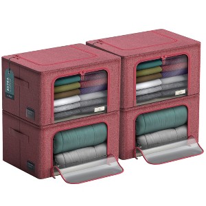 Sorbus 4 Pack Jumbo Foldable Storage Box - Metal Frame, Oxford Fabric with Clear Window & Handles - for Bedding Linen, Clothing & More (Pink) - 1 of 4