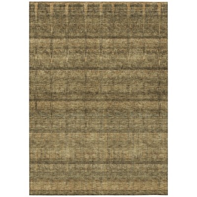 Brown Beige And Chocolate Striped Washable Indoor Outdoor Area Rug
