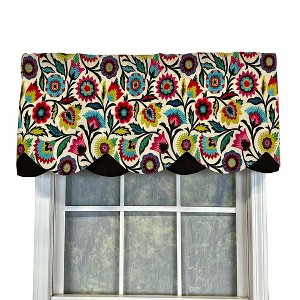 RLF Home Fiesta Floral Petticoat Window Treatment High Quality Valance 3" Rod Pocket 50" x 15" Black/Multicolor - 1 of 3