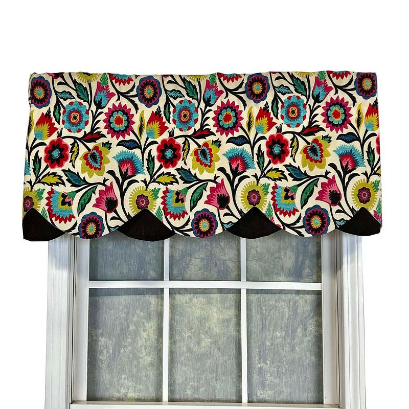 RLF Home Fiesta Floral Petticoat Window Treatment High Quality Valance 3" Rod Pocket 50" x 15" Black/Multicolor, 1 of 4