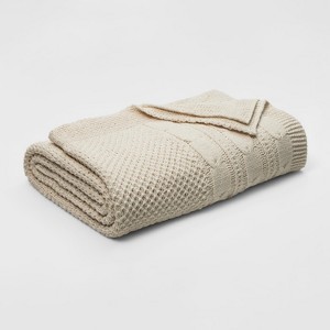 King Cable Knit Chenille Bed Blanket Tan- Threshold