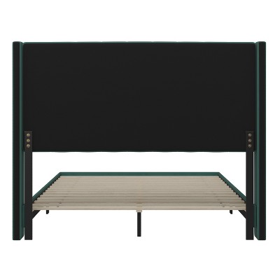 Emerald Velvet Queen Upholstered Platform Bed with Tufted Wingback Headboard