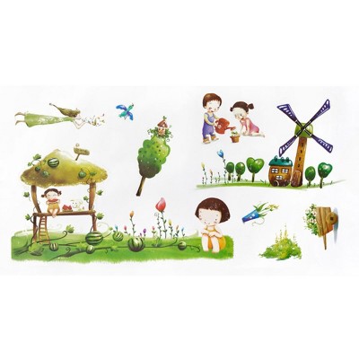 Slickblue Village Wall Decals Stickers 13" x 23.5" - Vinyl Home Decor for Living Room & Bedroom, White Edges