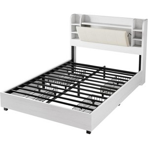 AMERLIFE Bed Frame with 4 Storage Drawers and Bookcase Headboard - 1 of 4