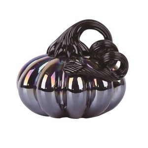 Transpac Glass 3.93 in. Black Halloween Oil Slick Pumpkin - 1 of 2