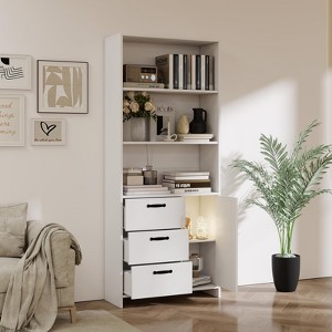 6-Tier Bookshelf with Door and 3 Drawers, 71" Tall Bookcase with 3-Tier Open Shelves, Wooden Book Shelf with Storage Cabinet - 1 of 4