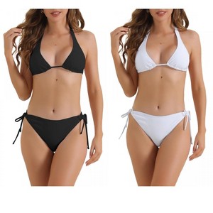 INSPIRE CHIC Women's Triangle Halter String Tie Back Triangle Bottoms Swimwear Bathing Bikini Suits 2 Sets - 1 of 4