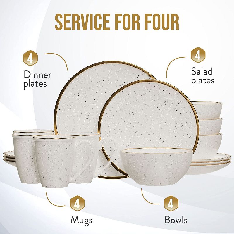 American Atelier Varda Round Dinnerware Set – 16-Piece Stoneware Dinner Party Collection 4 Dinner Plates, 4 Salad Plates, 4 Bowls & 4 Mugs, 5 of 8