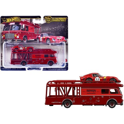 Fiat 642 RN2 Bartoletti Transporter Red and Ferrari 250 GT #22 Red with Yellow Stripes Diecast Model Cars by Hot Wheels