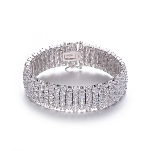 Guili Cubic Zirconia Sterling Silver Rhodium Plated Wide Elegant Bracelet, Sleek and Radiant Jewelry Piece for a Refined, Classic Look - 1 of 4