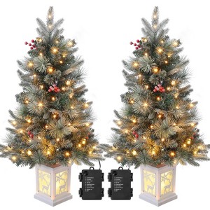 Homhougo 3FT Snow Flocked Mini Christmas Tree with Berry Clusters and Potted Base, Ideal for Table or Front Porch Use - 1 of 4