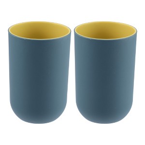 Unique Bargains 2Pcs Bathroom Tumblers Bathroom Toothbrush Cup Blue 4.33''x2.76'' 350ml - 1 of 4