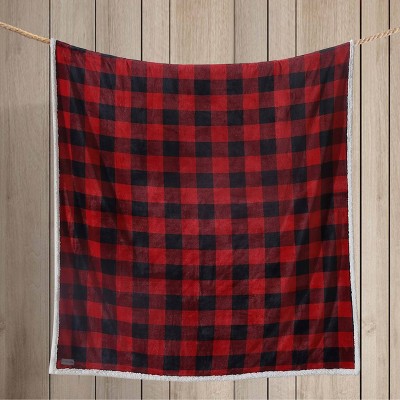 Cabin Plaid Red Fleece & Cotton Sherpa Reversible Throw Blanket