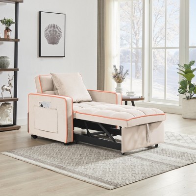 LOVMOR Convertible Futon Sofa Bed, 3-in-1 Sleeper Chair Recliner with Pillow, Side Pocket & Adjustable Backrest, for Living Room Bedroom Small Space