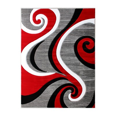 Emma And Oliver 5x5 Round Accent Rug With Modern 3d Sculpted Swirl Pattern  And Varied Texture Piling In Red, Black, White & Gray : Target