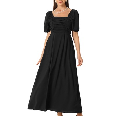 Allegra K Women's Square Neck Ruched Summer Maxi Dresses