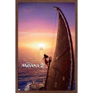 Trends International Disney Moana 2 - Teaser One Sheet Framed Wall Poster Prints Mahogany Framed Version 14.725" x 22.375" - 1 of 4