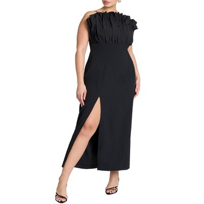 ELOQUII Women's Plus Size Pleated Fan Ruffle Gown