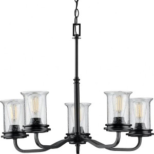 Progress Lighting, Winslett Collection, 5-Light Chandelier, Matte Black, Seeded Glass Shade - 1 of 4