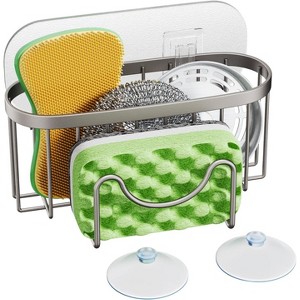 End Sink Clutter: The Ultimate Sink Caddy - 4-in-1 Holder for Sponge, Brush, Stopper & Scraper, 2 Easy Install Methods - 1 of 4