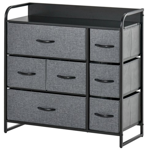 HOMCOM Dresser Storage Drawers, 6 Drawer Dresser, Chest of Drawers with Steel Frame for Bedroom, Living Room, Grey