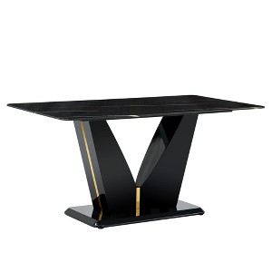 NicBex 71 Inch Rectangle Dining Table with Imitation Marble Patterned Glass Tabletop for 6 to 8,Living Meeting Room - 1 of 4