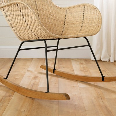 Natural Rattan Bohemian Rocking Chair with Metal Legs