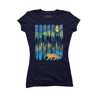 Junior's Design By Humans Fox Forest Night By Maryedenoa T-Shirt